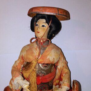 Vintage 15 Inch Japanese Hat Girl Doll - Gofun Geisha